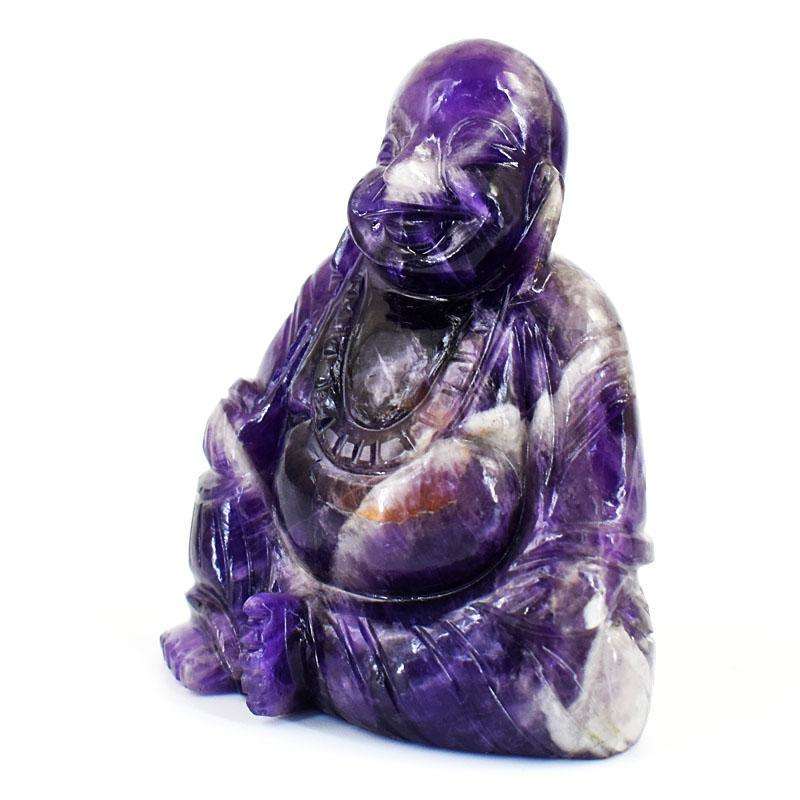 gemsmore:Stunning Chevron Amethyst Hand Carved Genuine Crystal Gemstone Carving Laughing Buddha