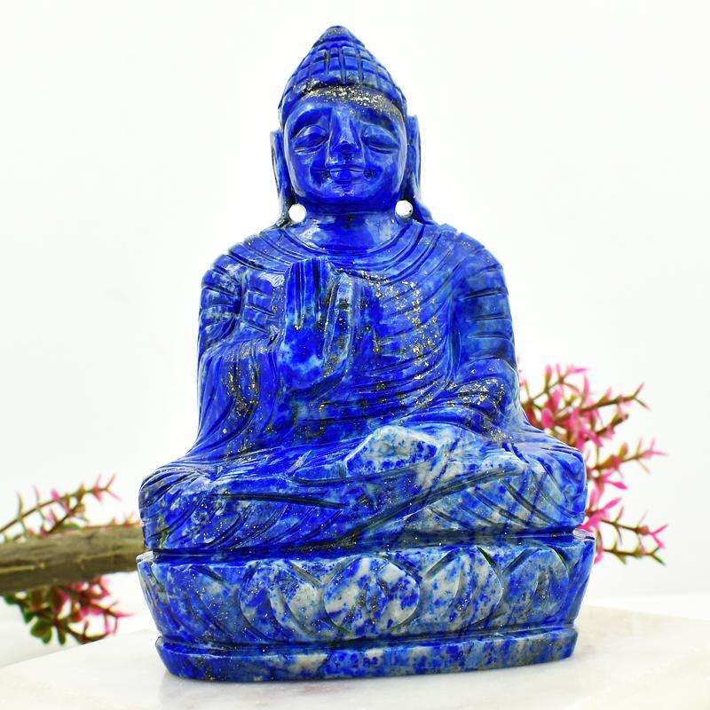 gemsmore:Stunning Craftsmen Carved Blue Lapis Lazuli Buddha Peace Idol