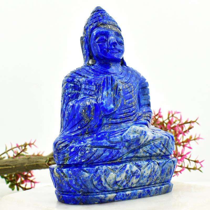 gemsmore:Stunning Craftsmen Carved Blue Lapis Lazuli Buddha Peace Idol