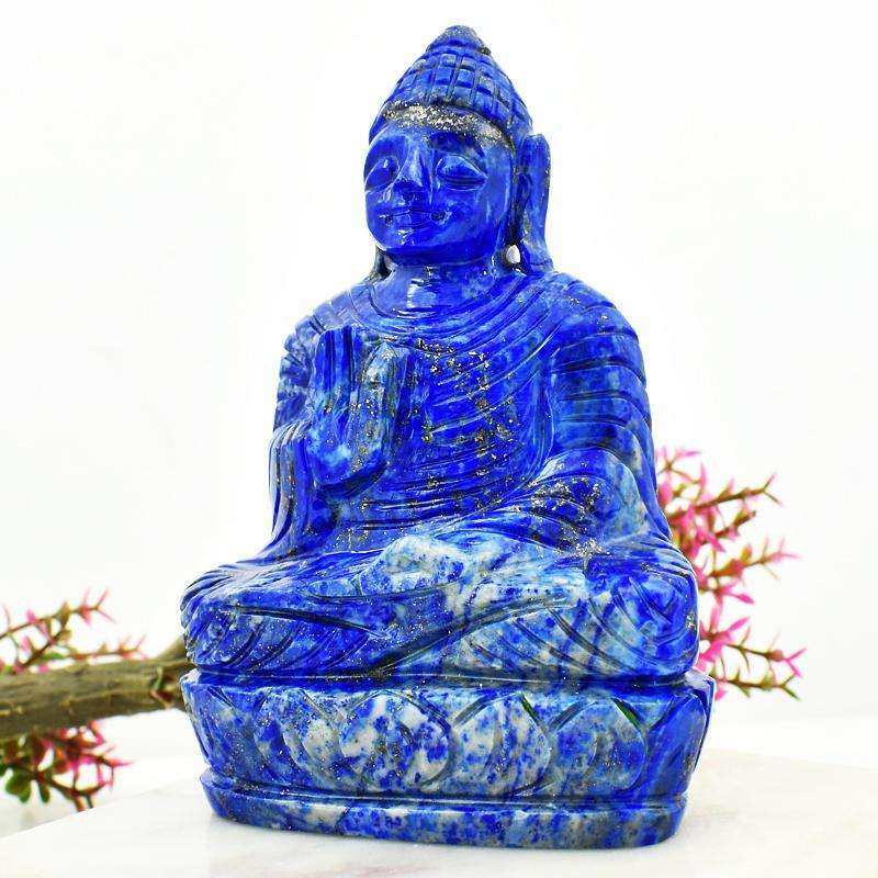 gemsmore:Stunning Craftsmen Carved Blue Lapis Lazuli Buddha Peace Idol