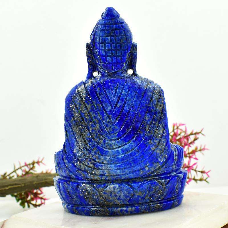 gemsmore:Stunning Craftsmen Carved Blue Lapis Lazuli Buddha Peace Idol