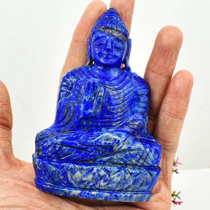 gemsmore:Stunning Craftsmen Carved Blue Lapis Lazuli Buddha Peace Idol