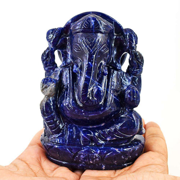 gemsmore:Stunning Electric Sodalite Hand Carved Lord Crystal gemstone Ganesha