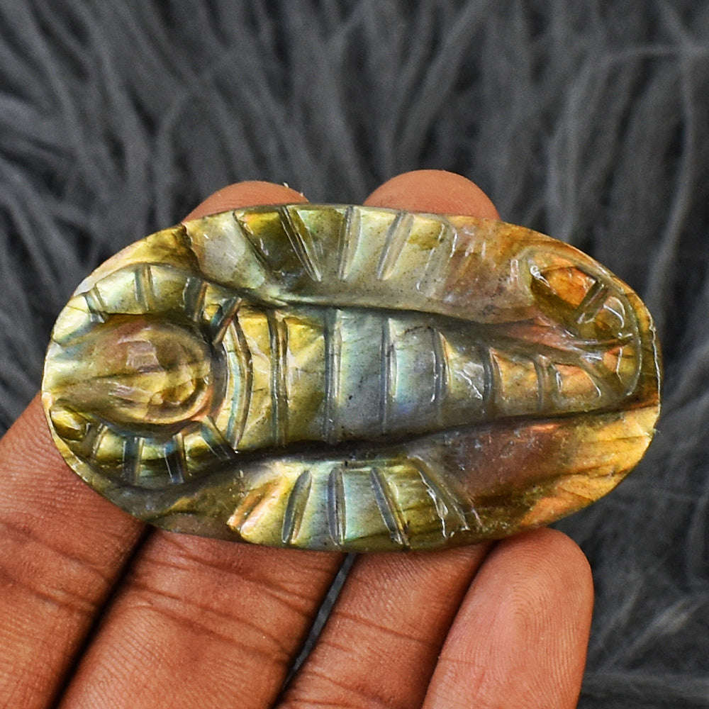 gemsmore:Stunning  Golden Flash Labradorite  Hand Carved Genuine Crystal Gemstone Carving Scorpion
