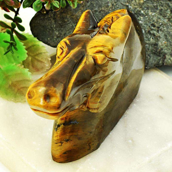 gemsmore:Stunning Golden Tiger Eye Carved Horse Head