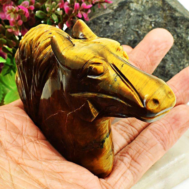 gemsmore:Stunning Golden Tiger Eye Carved Horse Head