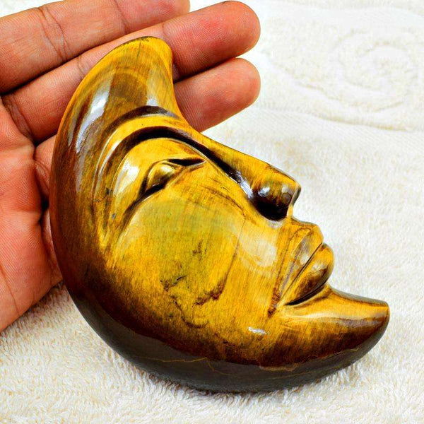 gemsmore:Stunning Golden Tiger Eye Hand Carved Moon Face