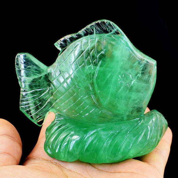 gemsmore:Stunning Green Fluorite Hand Carved Fish