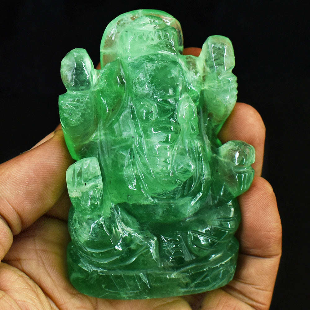 gemsmore:Stunning Green Fluorite Hand Carved Genuine Crystal Gemstone Carving Lord Ganesha