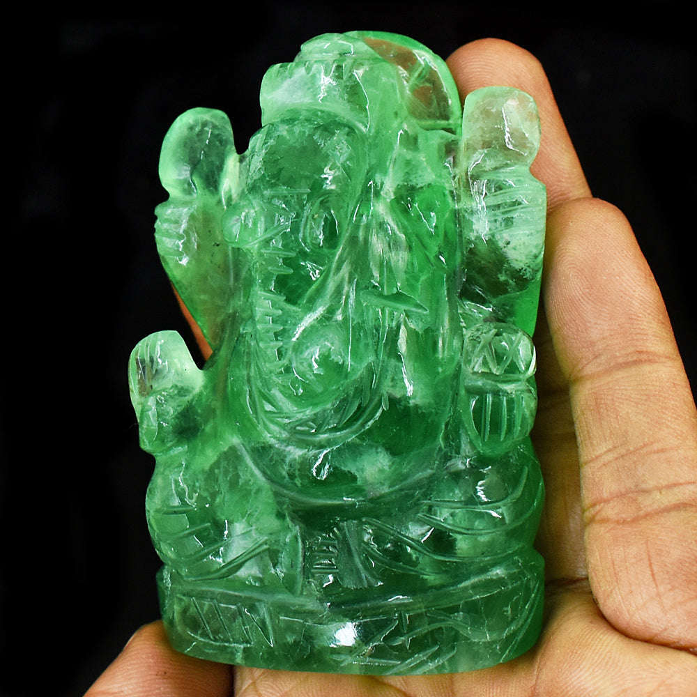 gemsmore:Stunning Green Fluorite Hand Carved Genuine Crystal Gemstone Carving Lord Ganesha