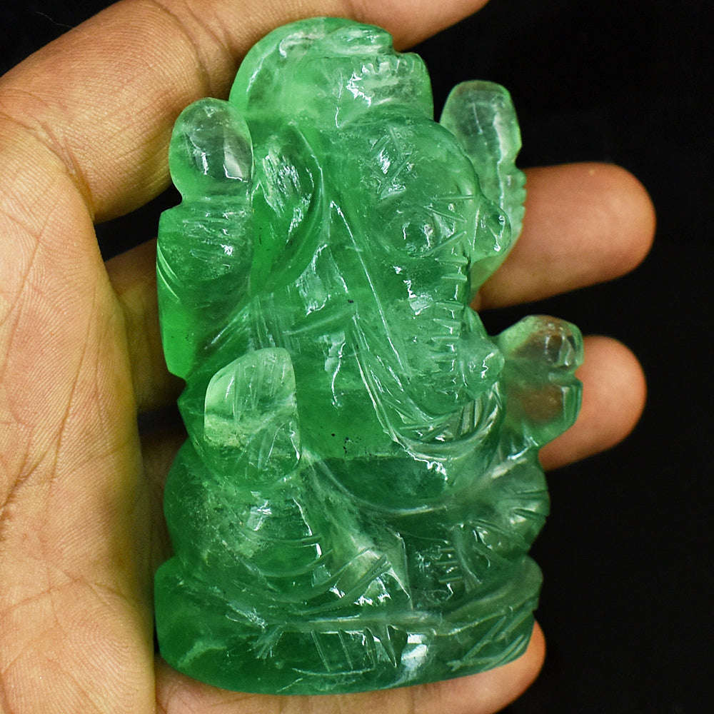 gemsmore:Stunning Green Fluorite Hand Carved Genuine Crystal Gemstone Carving Lord Ganesha