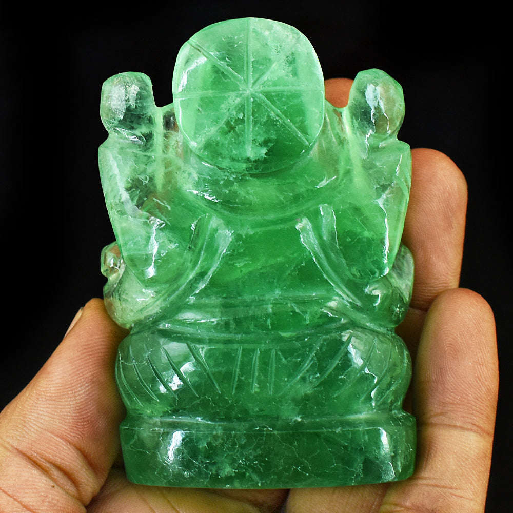gemsmore:Stunning Green Fluorite Hand Carved Genuine Crystal Gemstone Carving Lord Ganesha