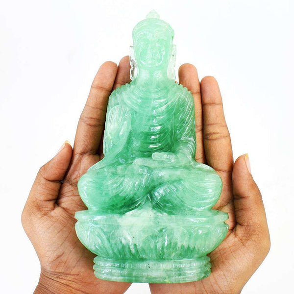 gemsmore:Stunning Green Fluorite Hand Carved Genuine Crystal Gemstone Carving Massive Lord Buddha