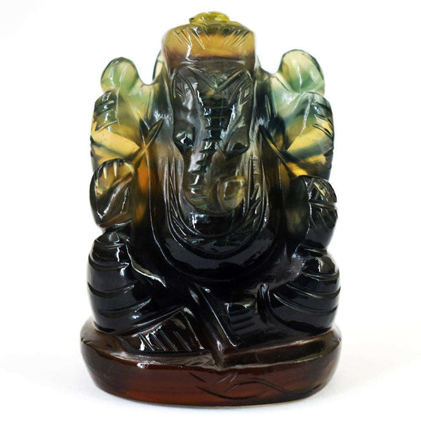 gemsmore:Stunning Green Fluorite Hand Carved Lord Ganesha Idol