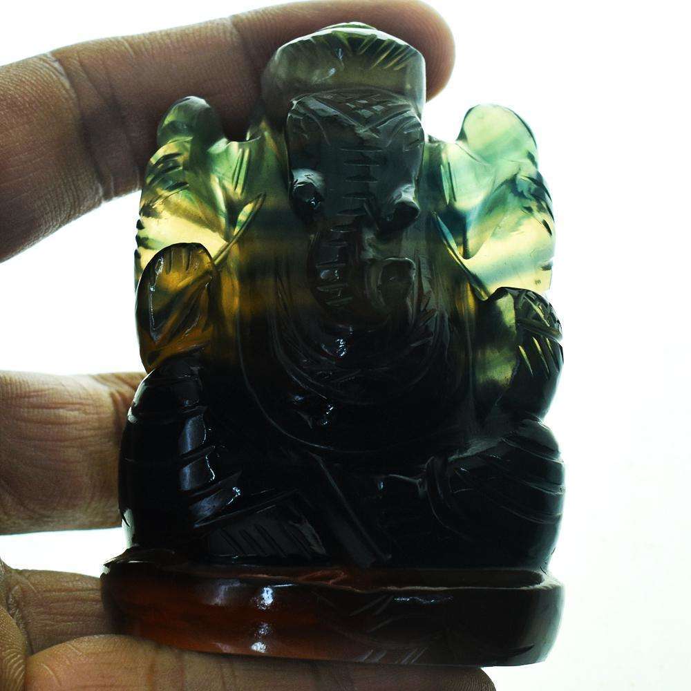 gemsmore:Stunning Green Fluorite Hand Carved Lord Ganesha Idol
