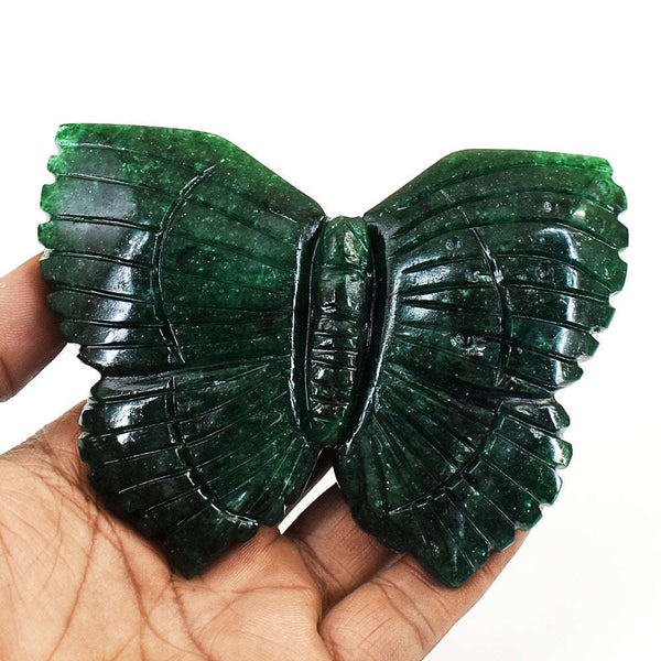 gemsmore:Stunning Green Jade Hand Carved Genuine Crystal Gemstone Carving Butterfly