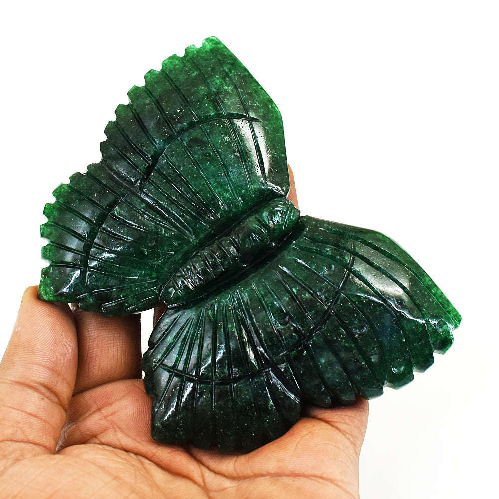 gemsmore:Stunning Green Jade Hand Carved Genuine Crystal Gemstone Carving Butterfly