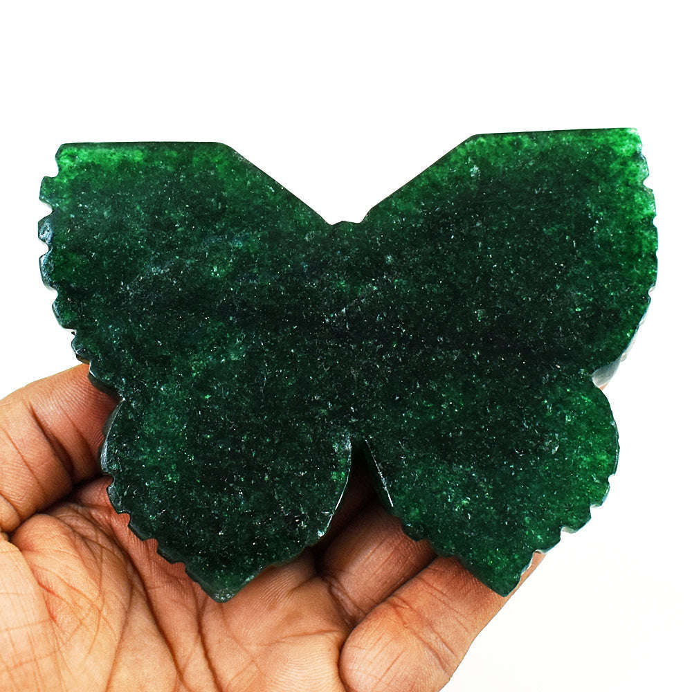 gemsmore:Stunning Green Jade Hand Carved Genuine Crystal Gemstone Carving Butterfly