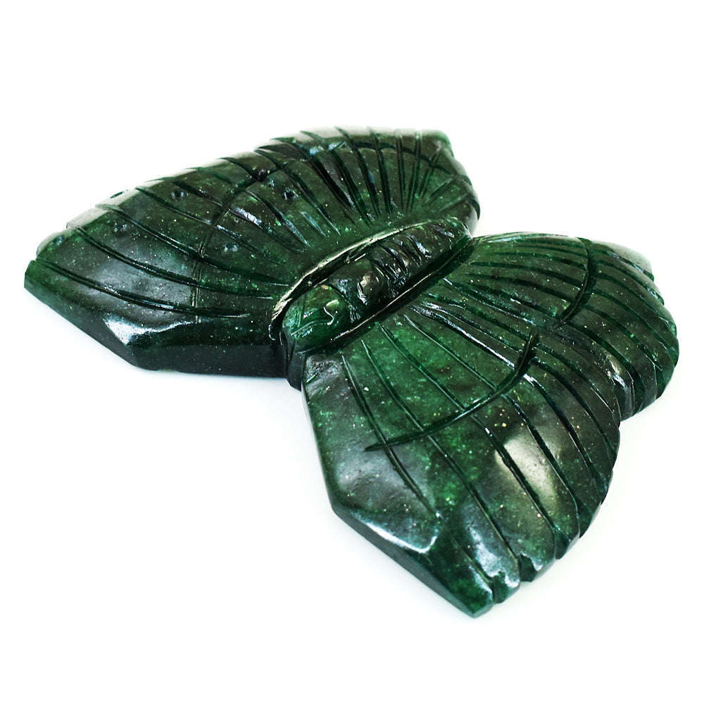 gemsmore:Stunning Green Jade Hand Carved Genuine Crystal Gemstone Carving Butterfly