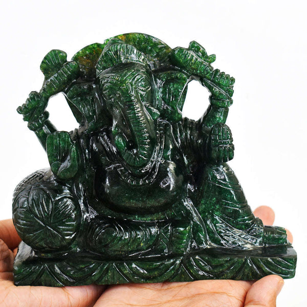 gemsmore:Stunning Green Jade Hand Carved Genuine Crystal Gemstone Carving Massive Lord Ganesha