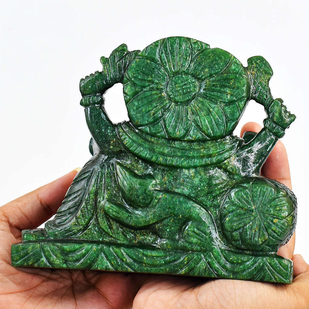 gemsmore:Stunning Green Jade Hand Carved Genuine Crystal Gemstone Carving Massive Lord Ganesha