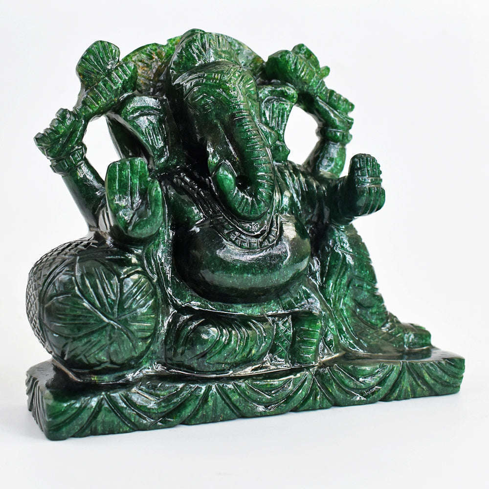 gemsmore:Stunning Green Jade Hand Carved Genuine Crystal Gemstone Carving Massive Lord Ganesha