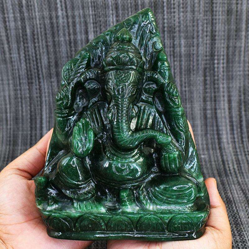 gemsmore:Stunning Green Jade Hand Carved Genuine Crystal Gemstone Carving Massive Lord Ganesha