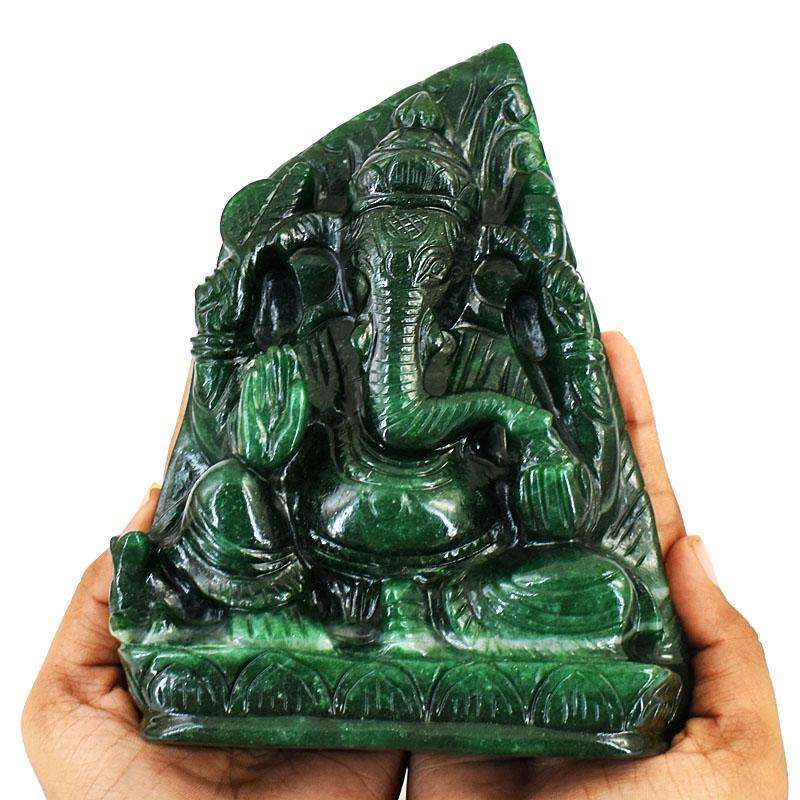 gemsmore:Stunning Green Jade Hand Carved Genuine Crystal Gemstone Carving Massive Lord Ganesha