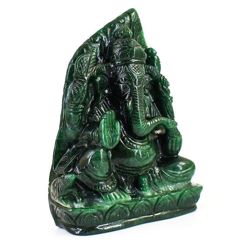 gemsmore:Stunning Green Jade Hand Carved Genuine Crystal Gemstone Carving Massive Lord Ganesha