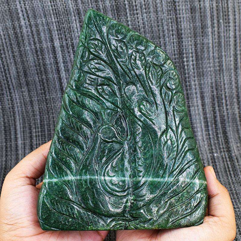 gemsmore:Stunning Green Jade Hand Carved Genuine Crystal Gemstone Carving Massive Lord Ganesha