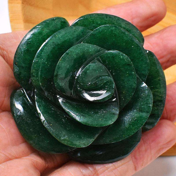 gemsmore:Stunning Green Jade Hand Carved Rose