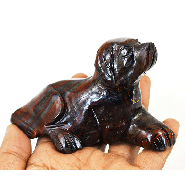 gemsmore:Stunning Iron Tiger Eye Hand Carved Genuine Crystal Gemstone Carving Dog