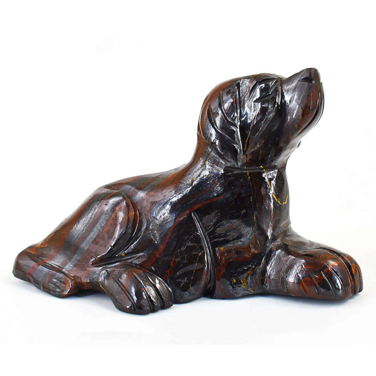 gemsmore:Stunning Iron Tiger Eye Hand Carved Genuine Crystal Gemstone Carving Dog