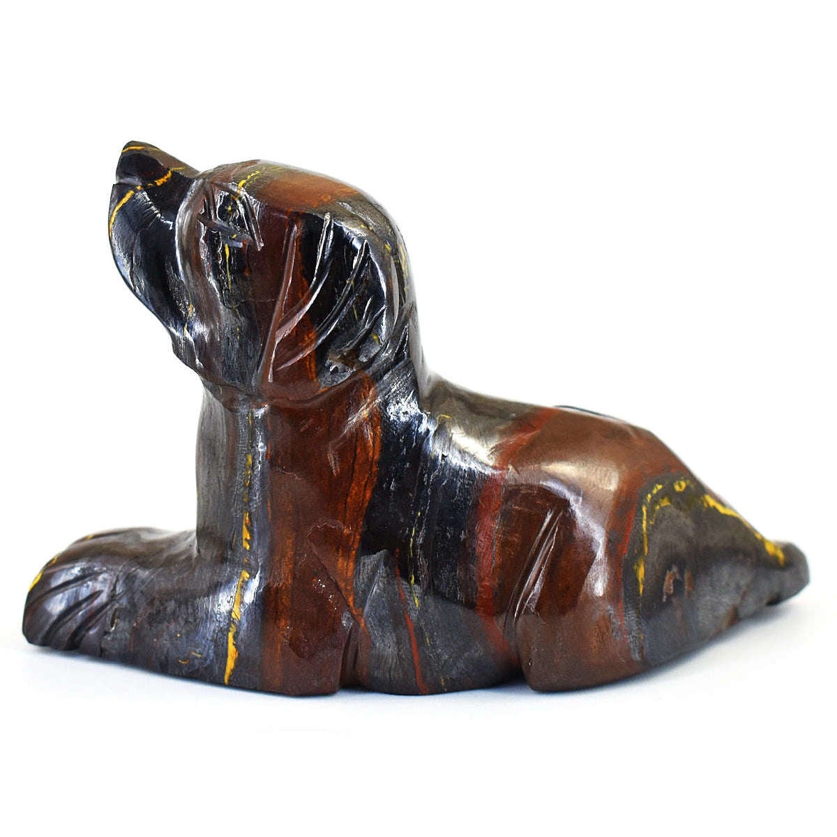 gemsmore:Stunning Iron Tiger Eye Hand Carved Genuine Crystal Gemstone Carving Dog