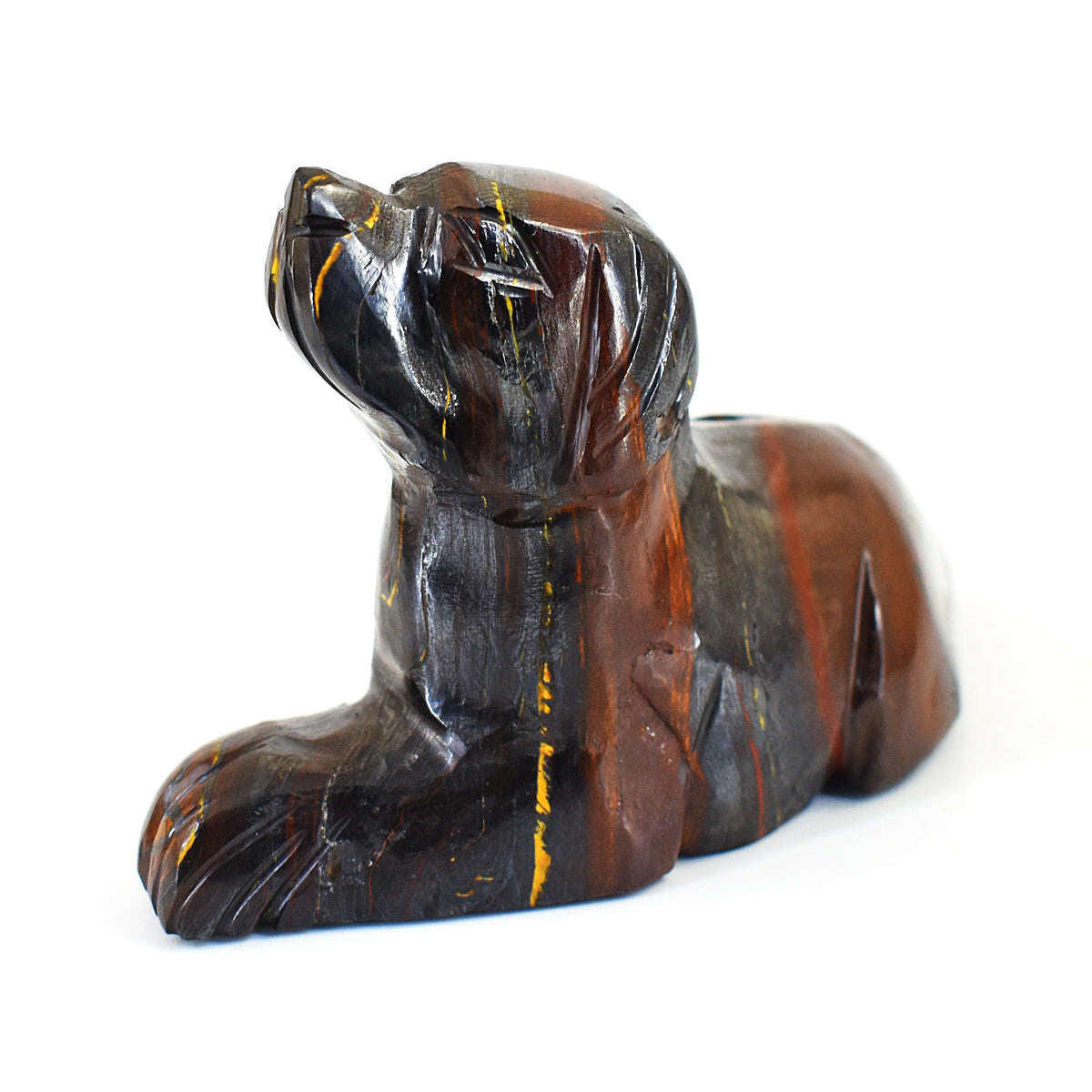 gemsmore:Stunning Iron Tiger Eye Hand Carved Genuine Crystal Gemstone Carving Dog