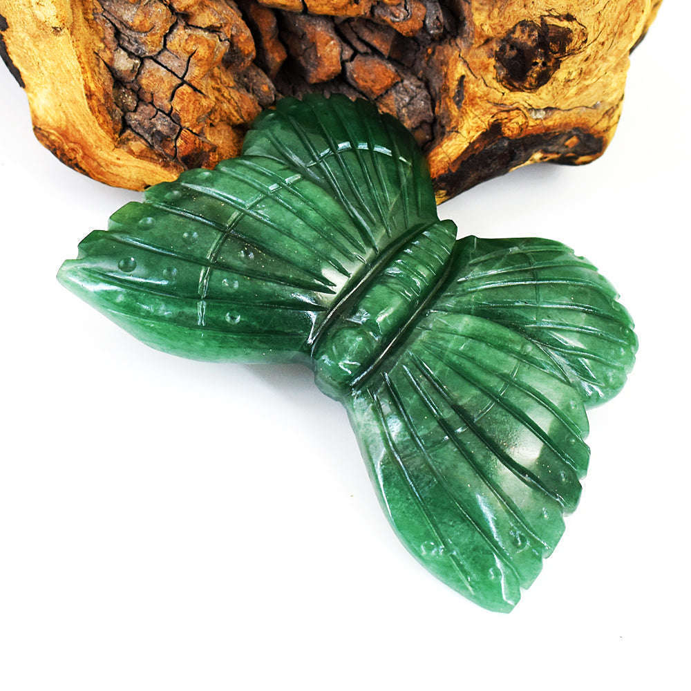 gemsmore:Stunning Jade Hand Carved Genuine Crystal Gemstone Carving Butterfly