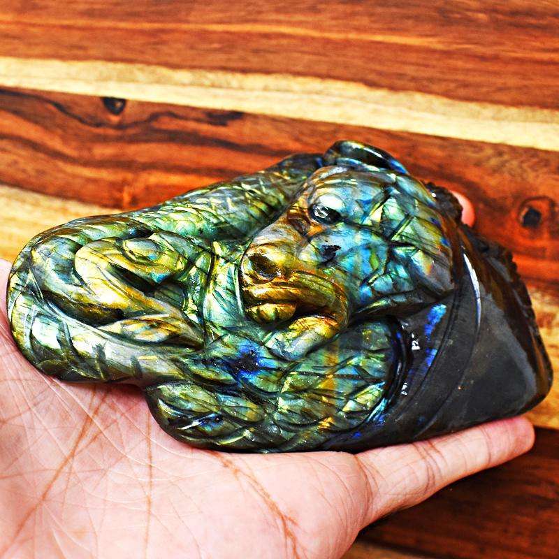 gemsmore:Stunning Labradorite Carved Horse Head With Snake - Amazing Flash