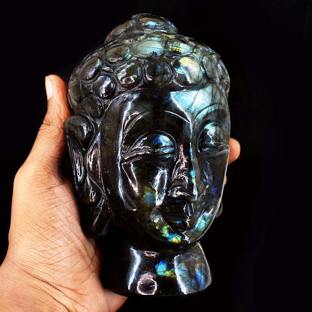gemsmore:Stunning Labradorite Hand Carved Buddha Head