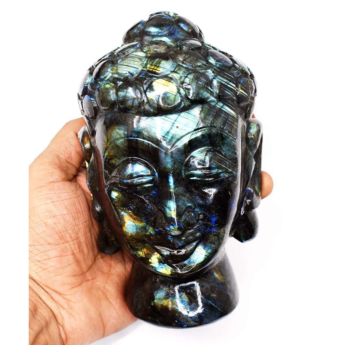 gemsmore:Stunning Labradorite Hand Carved Buddha Head
