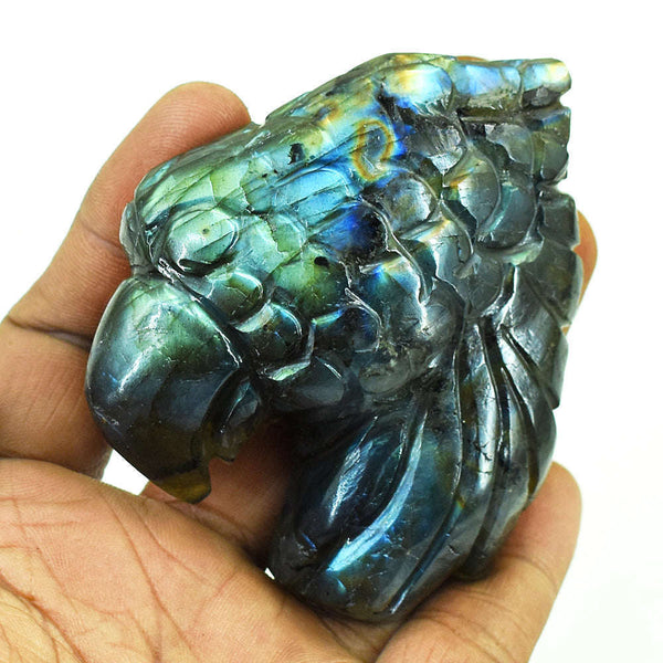 gemsmore:Stunning Labradorite Hand Carved Genuine Crystal Gemstone Carving Eagle Head