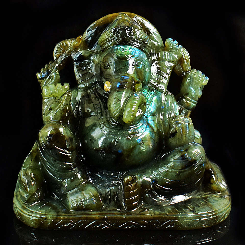 gemsmore:Stunning Labradorite Hand Carved Genuine Crystal Gemstone Carving Huge Lord Ganesha