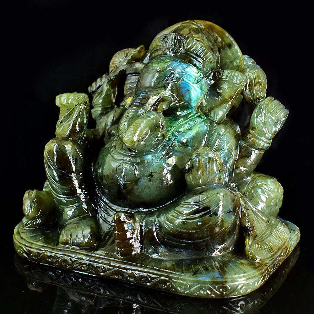 gemsmore:Stunning Labradorite Hand Carved Genuine Crystal Gemstone Carving Huge Lord Ganesha