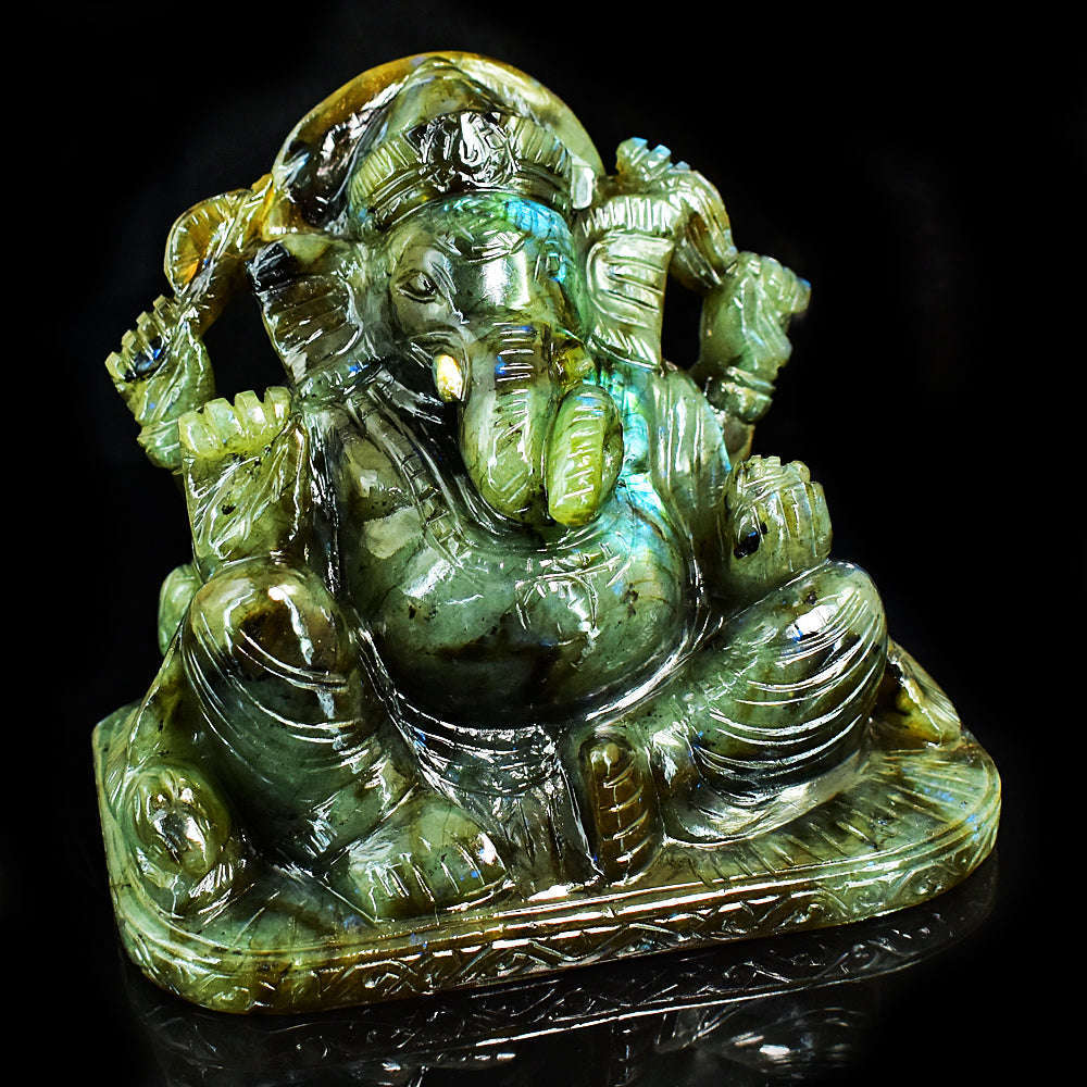 gemsmore:Stunning Labradorite Hand Carved Genuine Crystal Gemstone Carving Huge Lord Ganesha