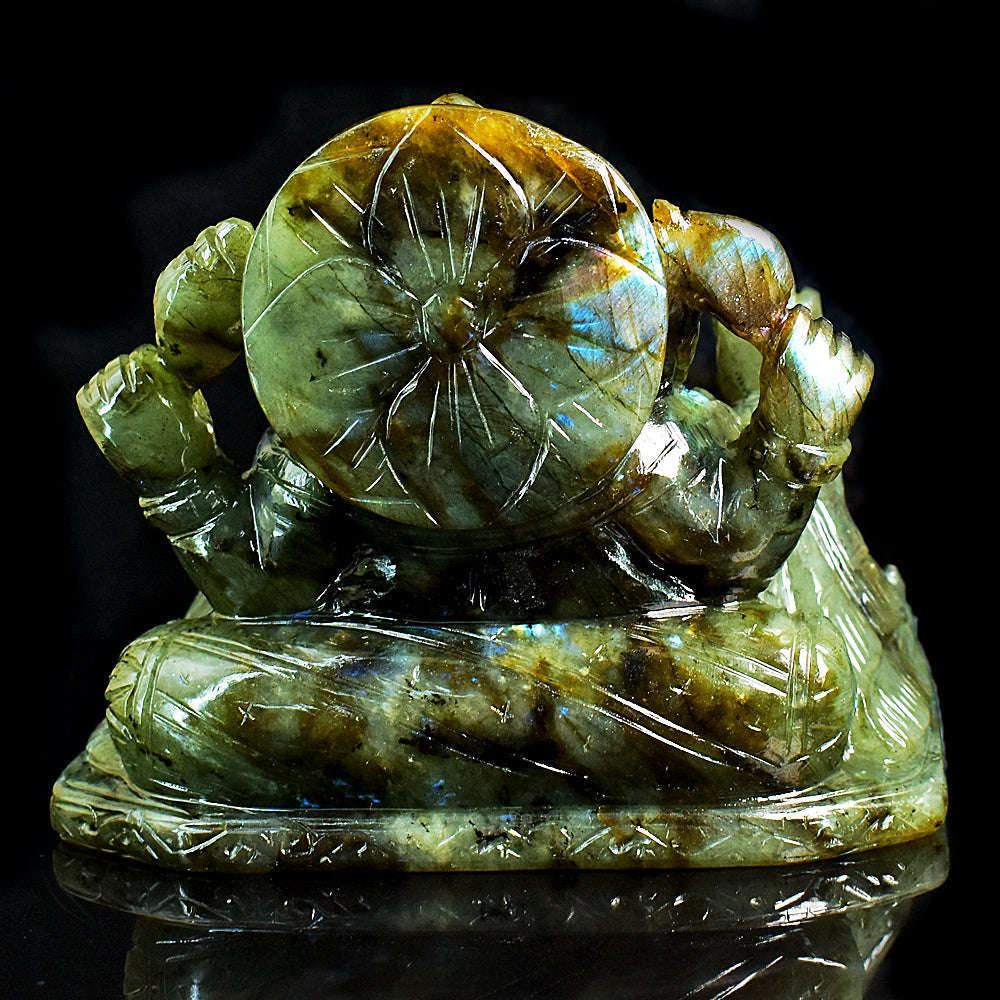 gemsmore:Stunning Labradorite Hand Carved Genuine Crystal Gemstone Carving Huge Lord Ganesha