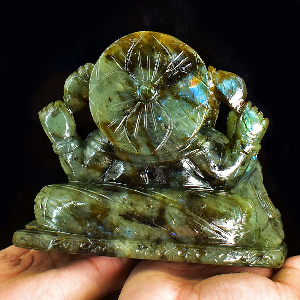 gemsmore:Stunning Labradorite Hand Carved Genuine Crystal Gemstone Carving Huge Lord Ganesha