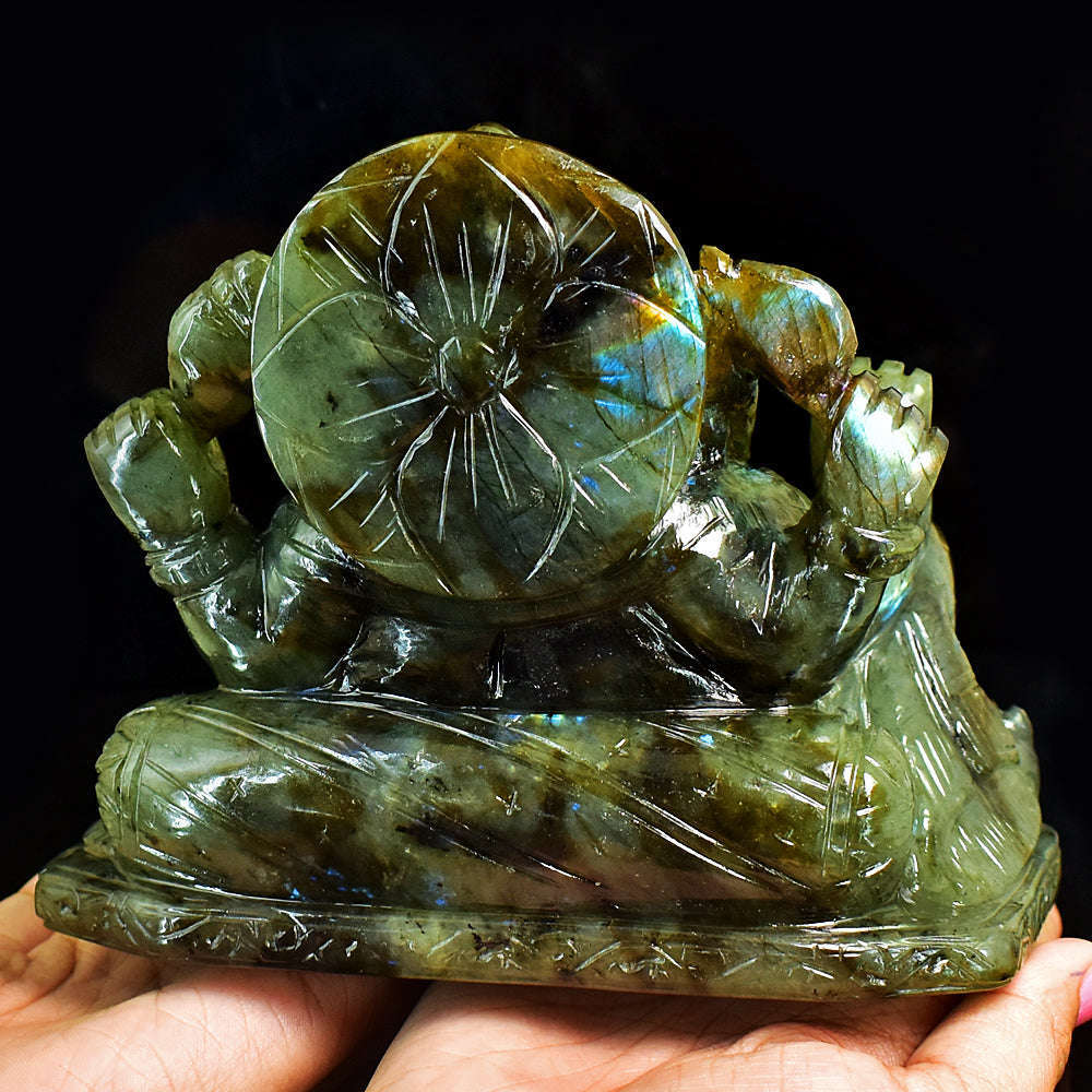 gemsmore:Stunning Labradorite Hand Carved Genuine Crystal Gemstone Carving Huge Lord Ganesha