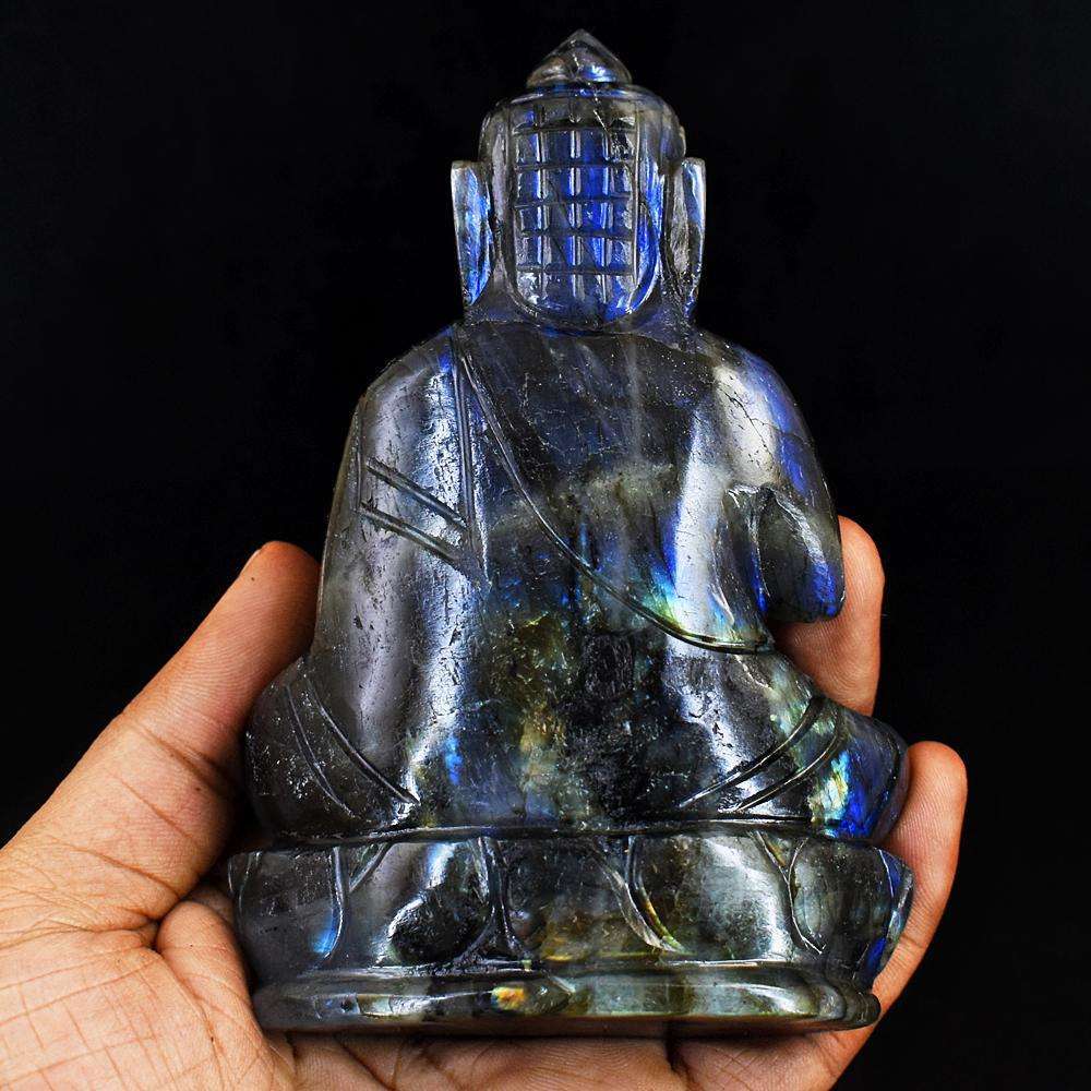 gemsmore:Stunning Labradorite Hand Carved Genuine Crystal Gemstone Carving Lord Buddha