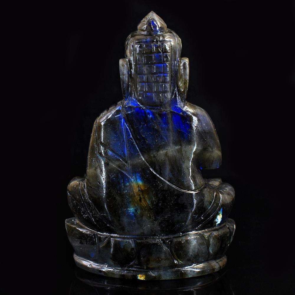 gemsmore:Stunning Labradorite Hand Carved Genuine Crystal Gemstone Carving Lord Buddha