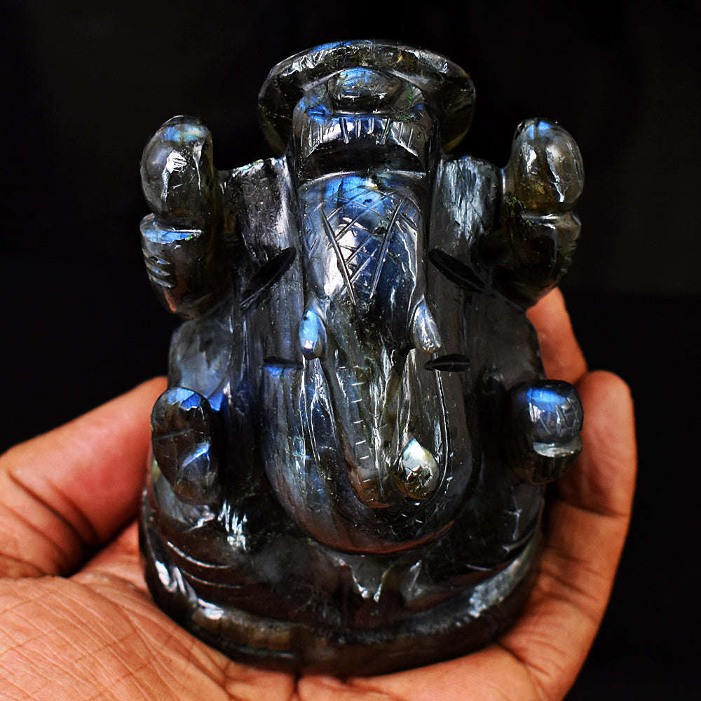 gemsmore:Stunning Labradorite  Hand Carved Genuine Crystal Gemstone Carving Lord Ganesha