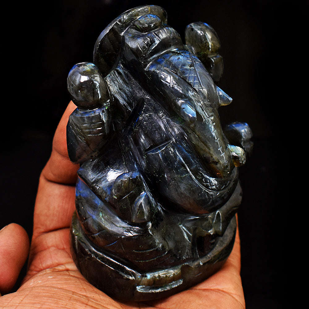 gemsmore:Stunning Labradorite  Hand Carved Genuine Crystal Gemstone Carving Lord Ganesha